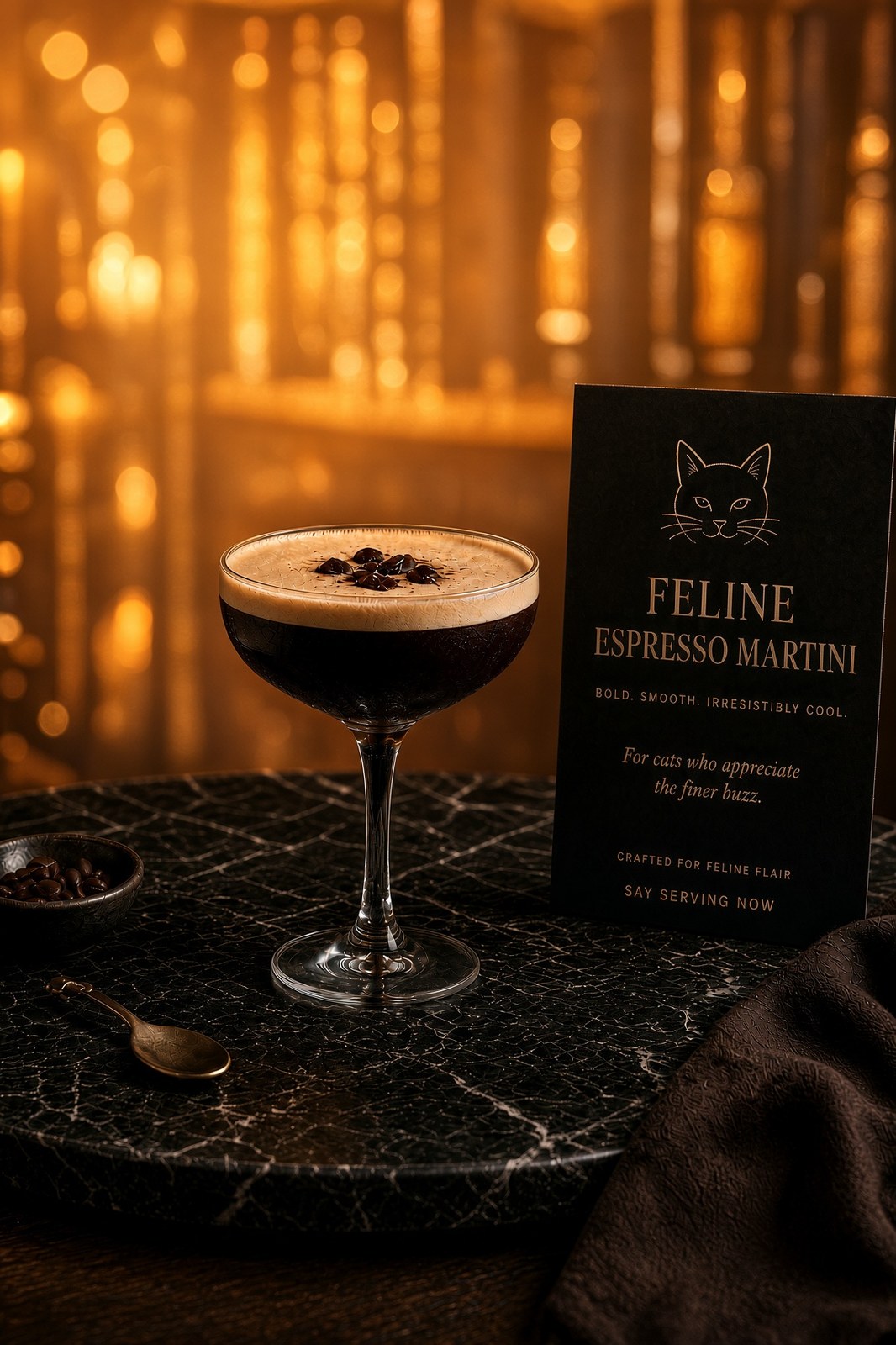 Feline Espresso Martini, a Cat Eye Café signature cocktail